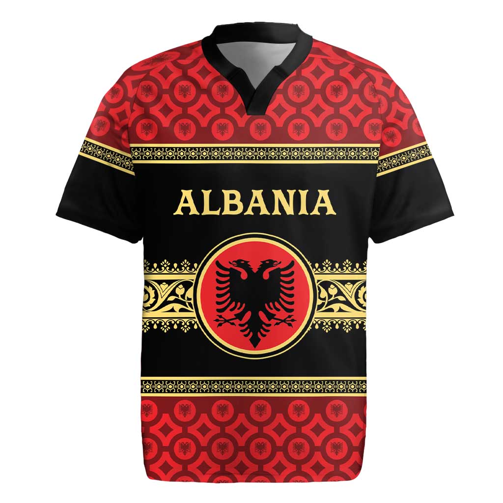 Personalized Albania Eagle Rugby Jersey Red and Black Heritage - Wonder Print Shop