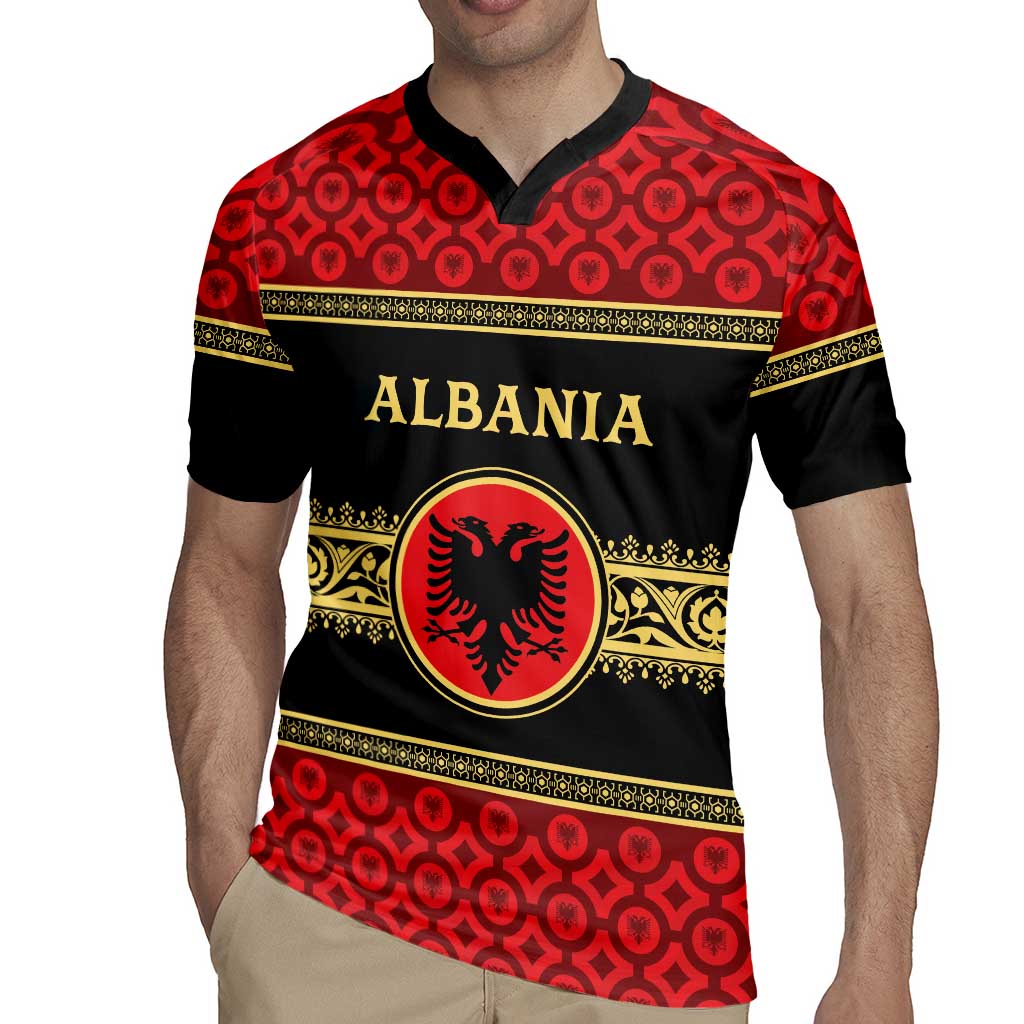 Personalized Albania Eagle Rugby Jersey Red and Black Heritage - Wonder Print Shop