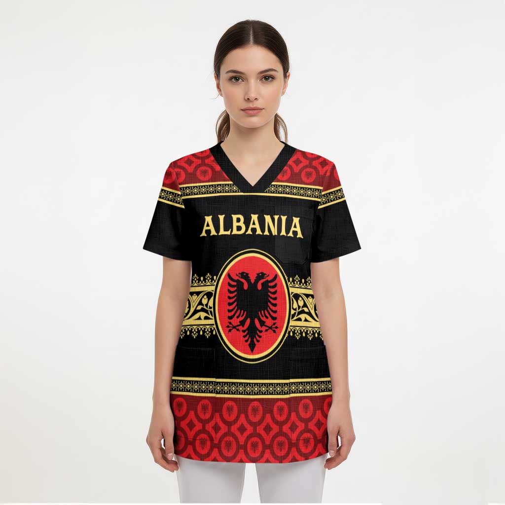 Personalized Albania Eagle Scrub Top Red and Black Heritage - Wonder Print Shop