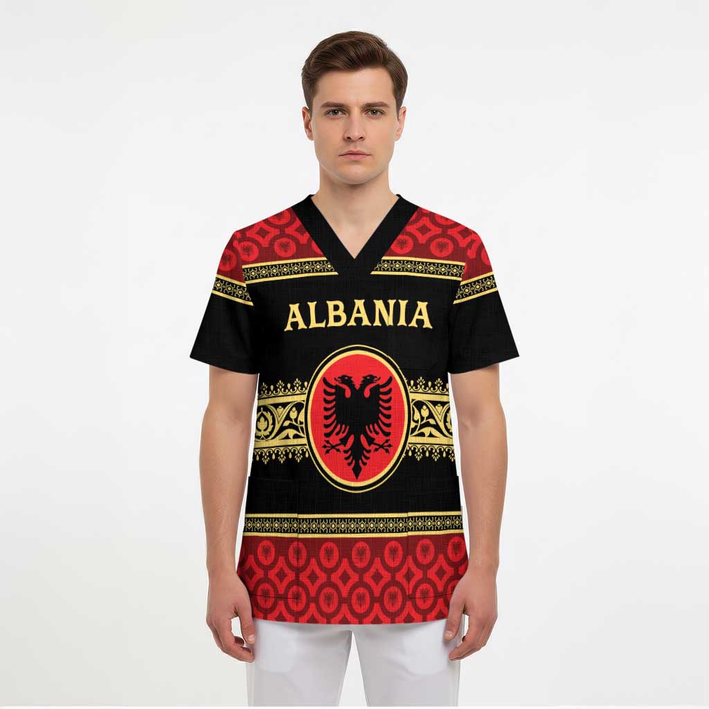Personalized Albania Eagle Scrub Top Red and Black Heritage - Wonder Print Shop