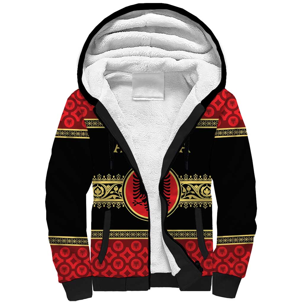 Personalized Albania Eagle Sherpa Hoodie Red and Black Heritage - Wonder Print Shop