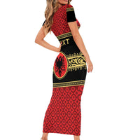 Personalized Albania Eagle Short Sleeve Bodycon Dress Red and Black Heritage - Wonder Print Shop