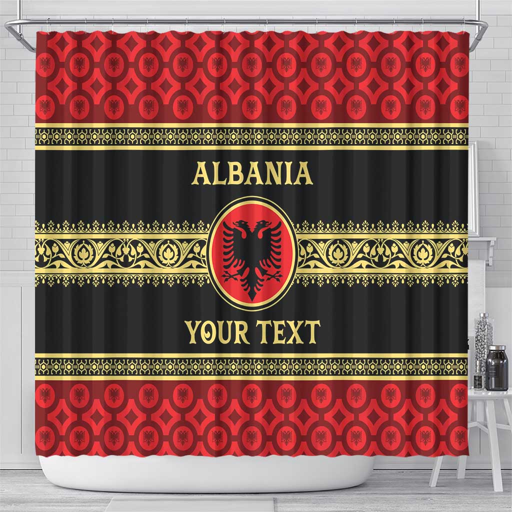 Personalized Albania Eagle Shower Curtain Red and Black Heritage - Wonder Print Shop