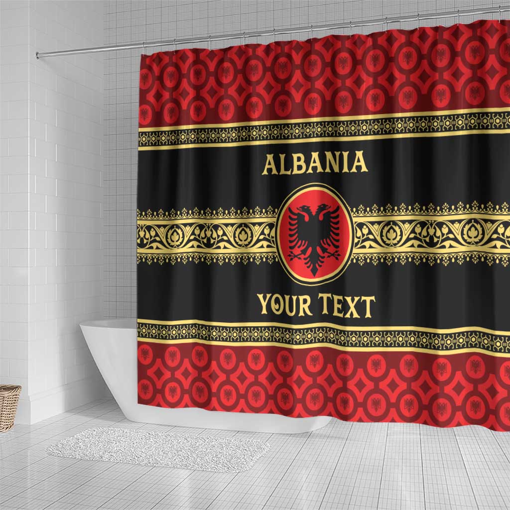 Personalized Albania Eagle Shower Curtain Red and Black Heritage - Wonder Print Shop