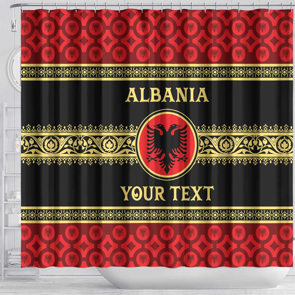 Personalized Albania Eagle Shower Curtain Red and Black Heritage - Wonder Print Shop