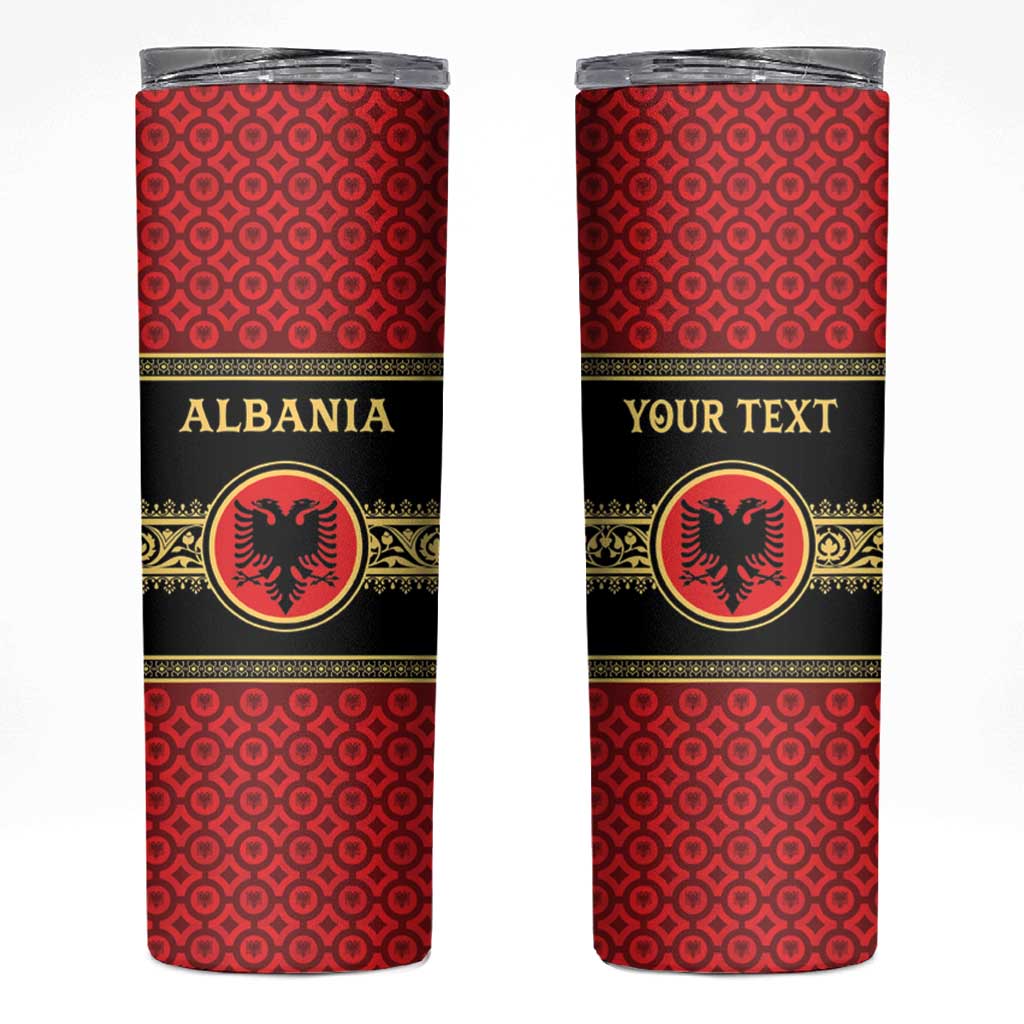 Personalized Albania Eagle Skinny Tumbler Red and Black Heritage - Wonder Print Shop