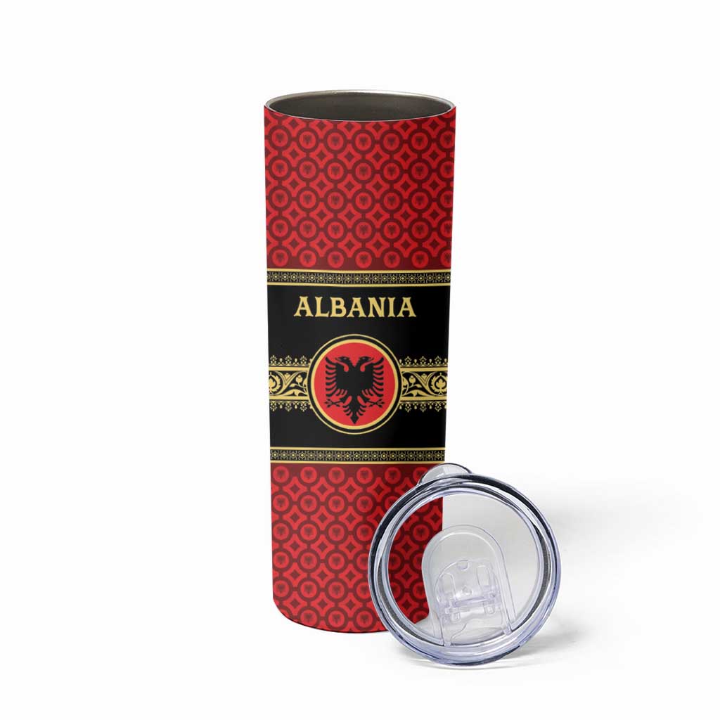Personalized Albania Eagle Skinny Tumbler Red and Black Heritage - Wonder Print Shop