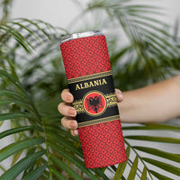 Personalized Albania Eagle Skinny Tumbler Red and Black Heritage - Wonder Print Shop