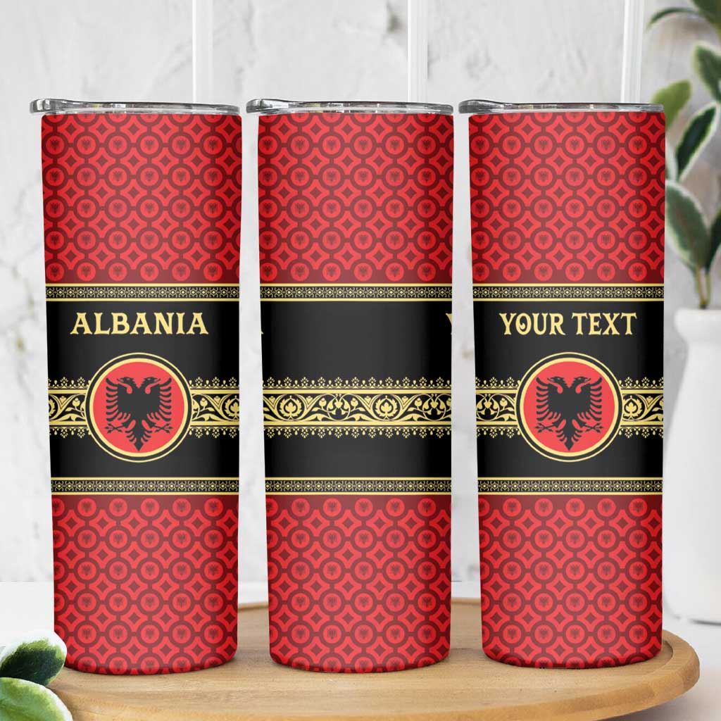 Personalized Albania Eagle Skinny Tumbler Red and Black Heritage - Wonder Print Shop