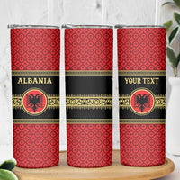 Personalized Albania Eagle Skinny Tumbler Red and Black Heritage - Wonder Print Shop