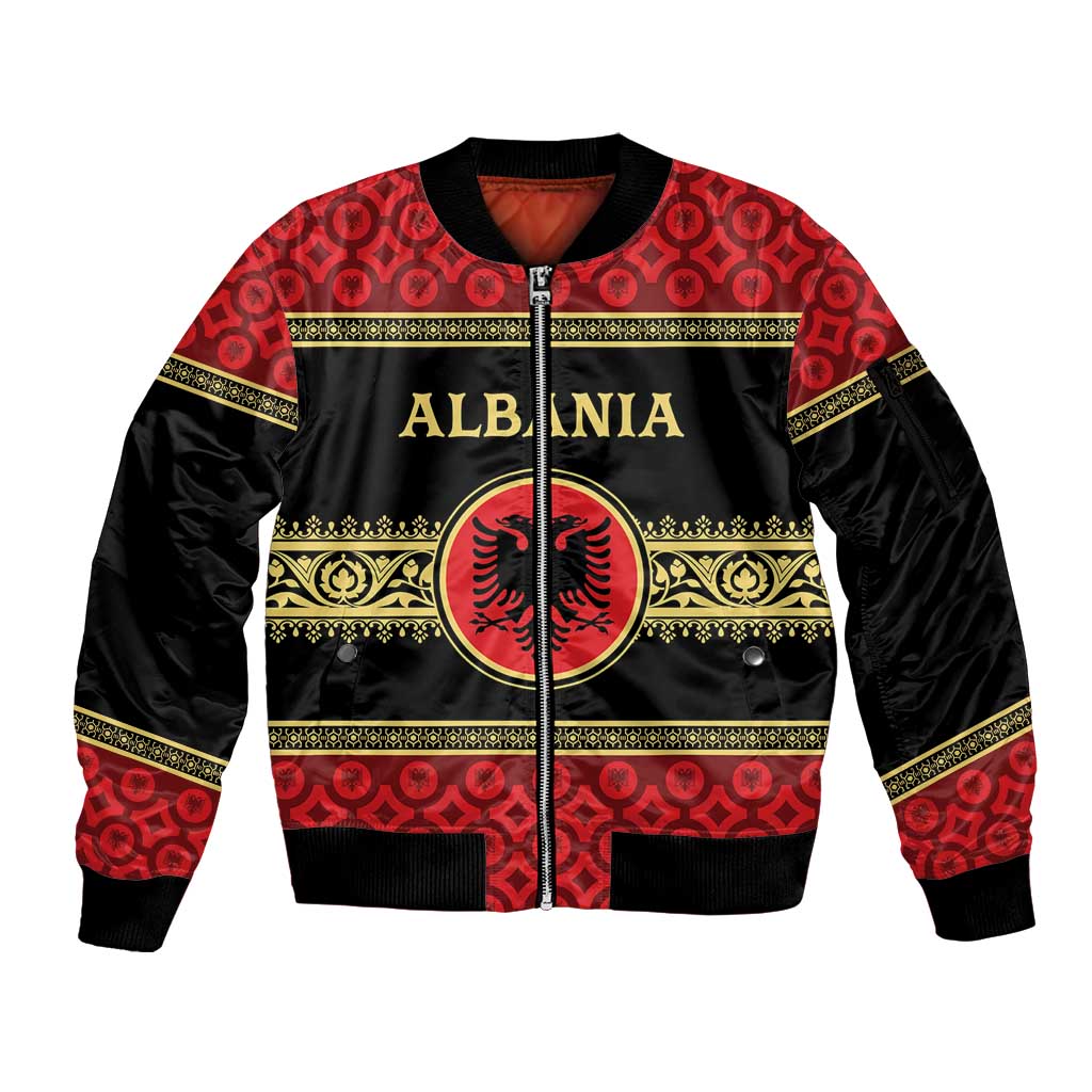 Personalized Albania Eagle Sleeve Zip Bomber Jacket Red and Black Heritage - Wonder Print Shop