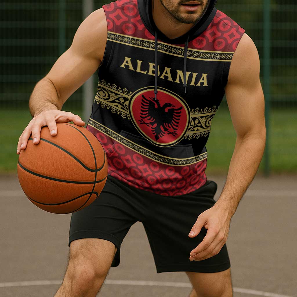 Personalized Albania Eagle Sleeveless Hoodie Red and Black Heritage - Wonder Print Shop