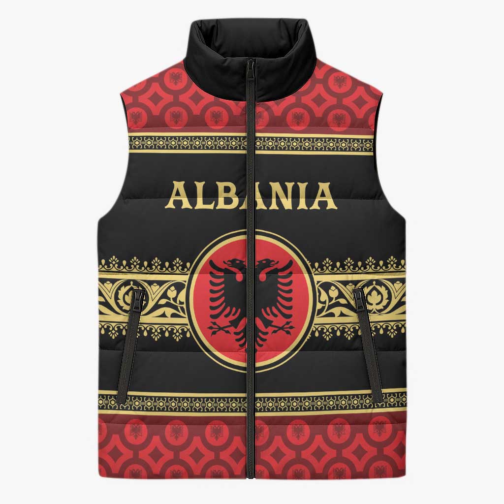 Personalized Albania Eagle Sleeveless Puffer Jacket Red and Black Heritage - Wonder Print Shop