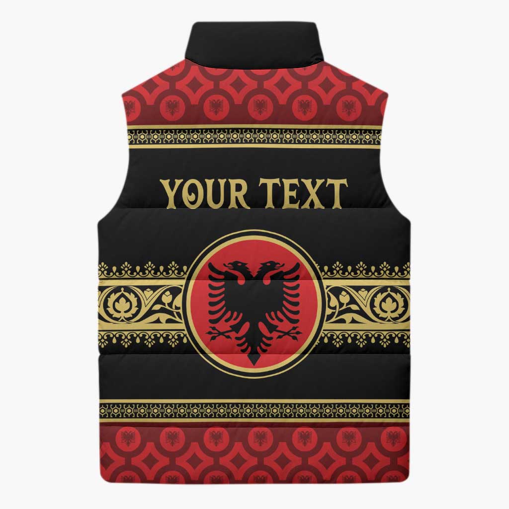 Personalized Albania Eagle Sleeveless Puffer Jacket Red and Black Heritage - Wonder Print Shop