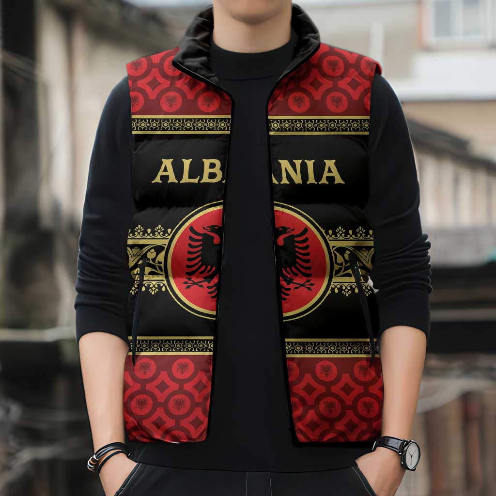 Personalized Albania Eagle Sleeveless Puffer Jacket Red and Black Heritage - Wonder Print Shop