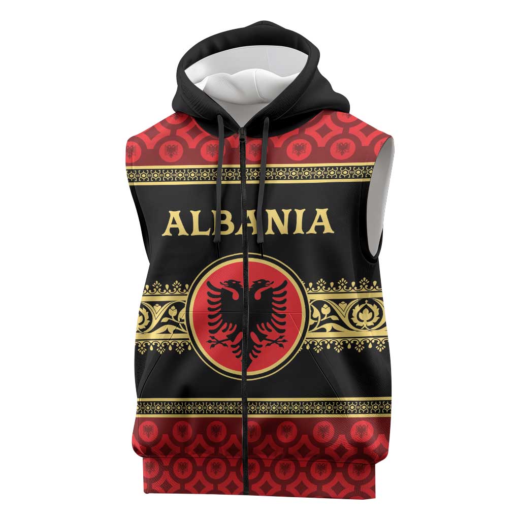 Personalized Albania Eagle Sleeveless Zip Hoodie Red and Black Heritage - Wonder Print Shop