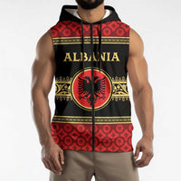 Personalized Albania Eagle Sleeveless Zip Hoodie Red and Black Heritage - Wonder Print Shop