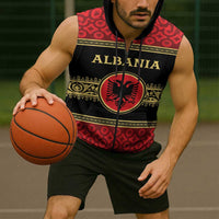 Personalized Albania Eagle Sleeveless Zip Hoodie Red and Black Heritage - Wonder Print Shop