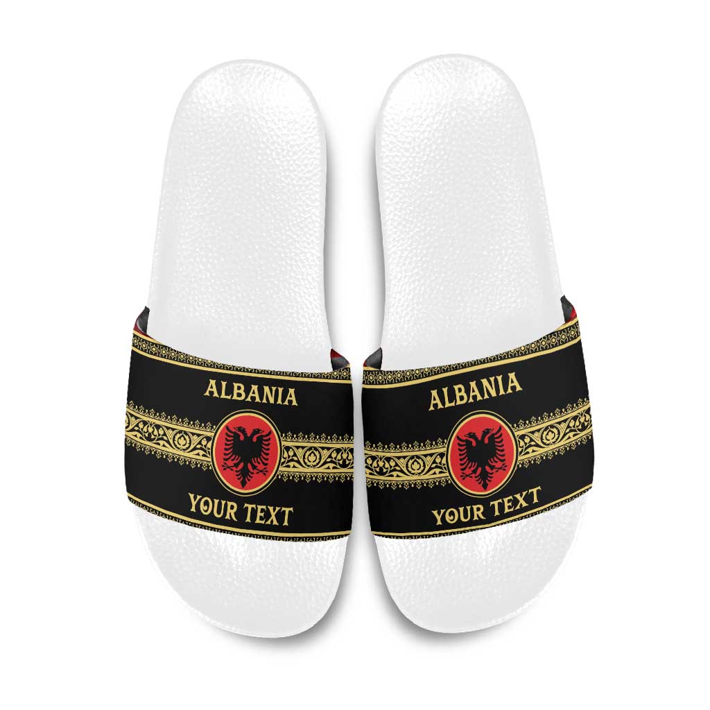 Personalized Albania Eagle Slide Sandals Red and Black Heritage - Wonder Print Shop