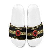 Personalized Albania Eagle Slide Sandals Red and Black Heritage - Wonder Print Shop