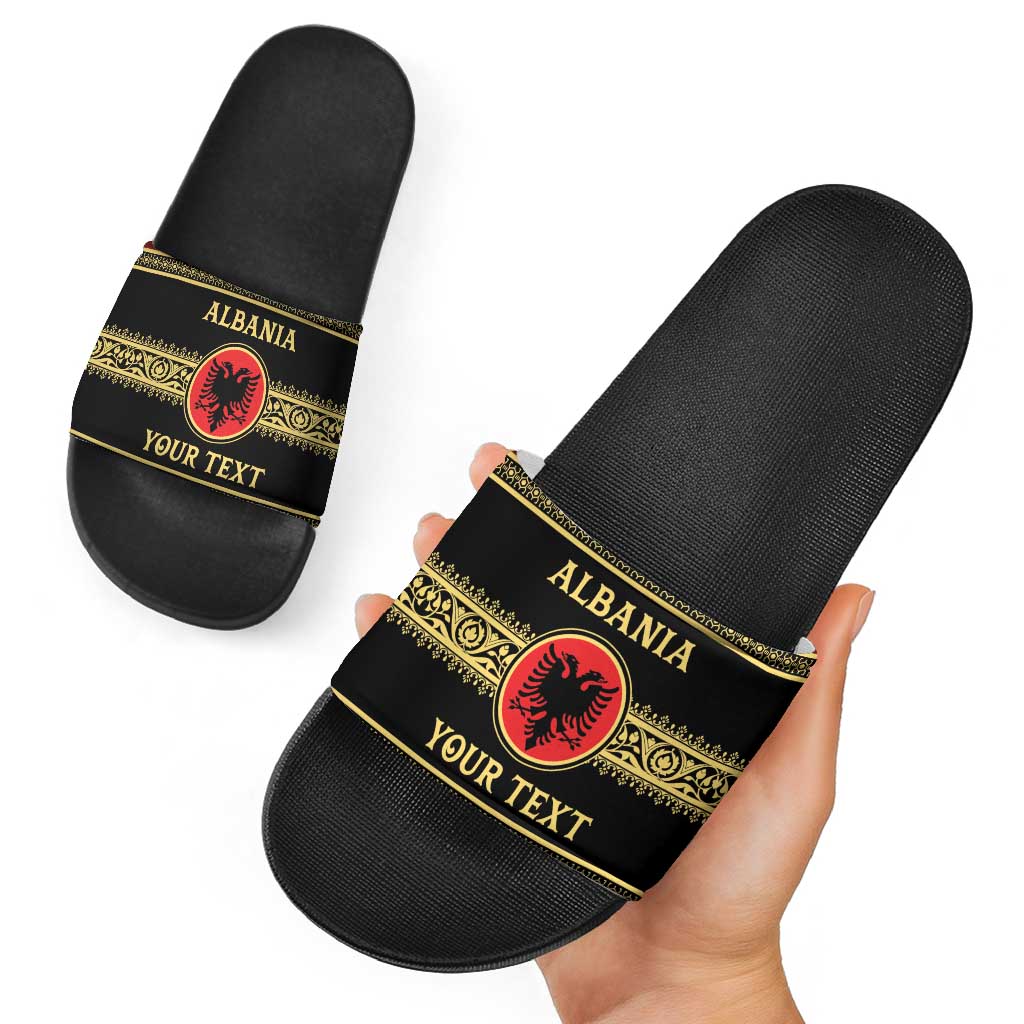 Personalized Albania Eagle Slide Sandals Red and Black Heritage - Wonder Print Shop