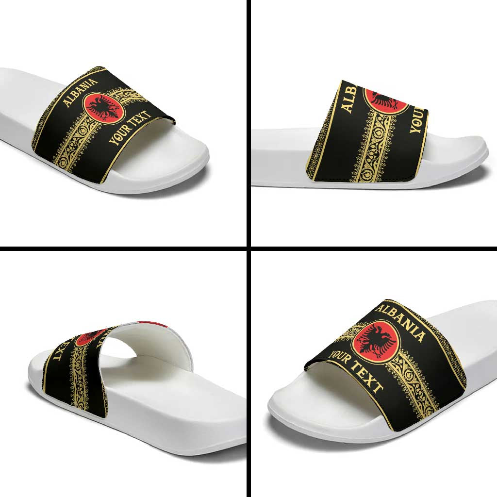 Personalized Albania Eagle Slide Sandals Red and Black Heritage - Wonder Print Shop