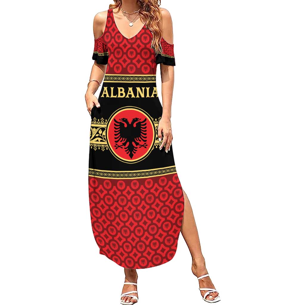 Personalized Albania Eagle Summer Maxi Dress Red and Black Heritage - Wonder Print Shop
