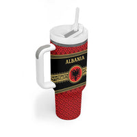 Personalized Albania Eagle Tumbler With Handle Red and Black Heritage - Wonder Print Shop