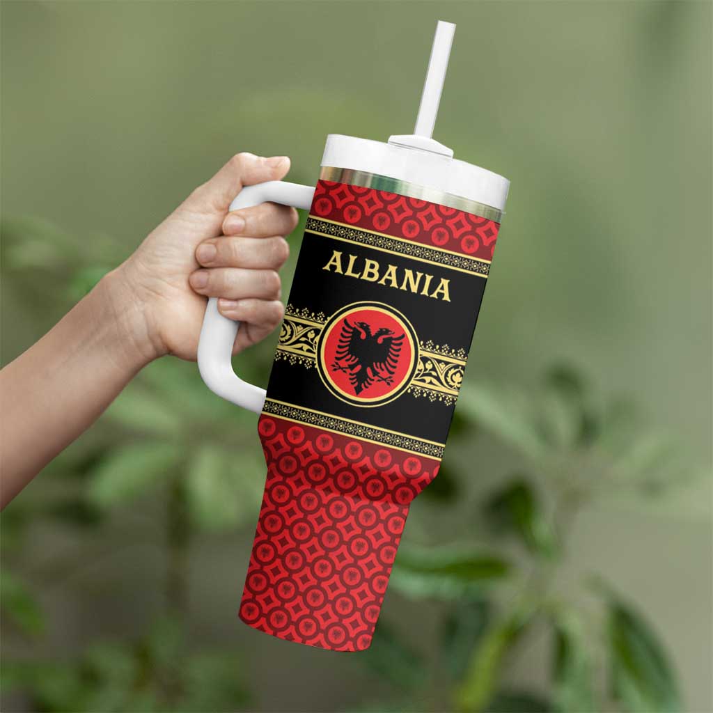 Personalized Albania Eagle Tumbler With Handle Red and Black Heritage - Wonder Print Shop