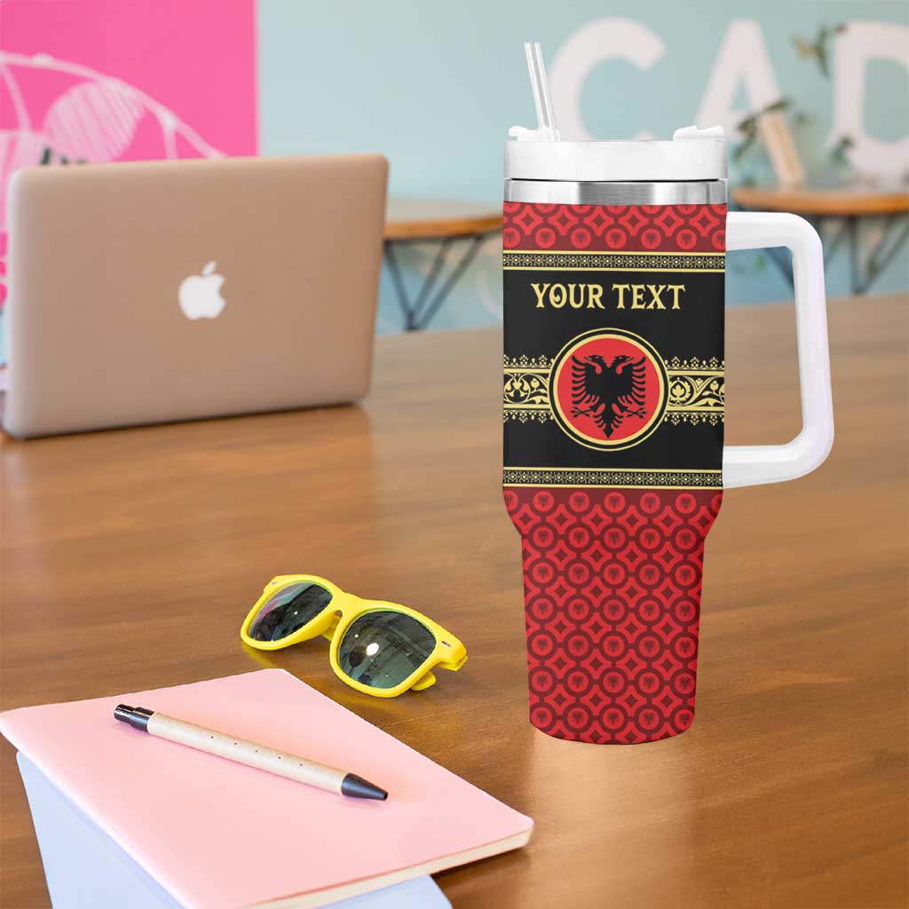 Personalized Albania Eagle Tumbler With Handle Red and Black Heritage - Wonder Print Shop