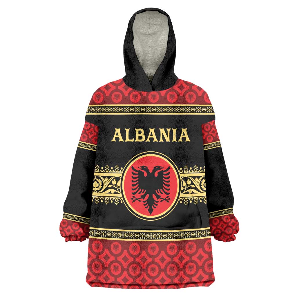 Personalized Albania Eagle Wearable Blanket Hoodie Red and Black Heritage - Wonder Print Shop
