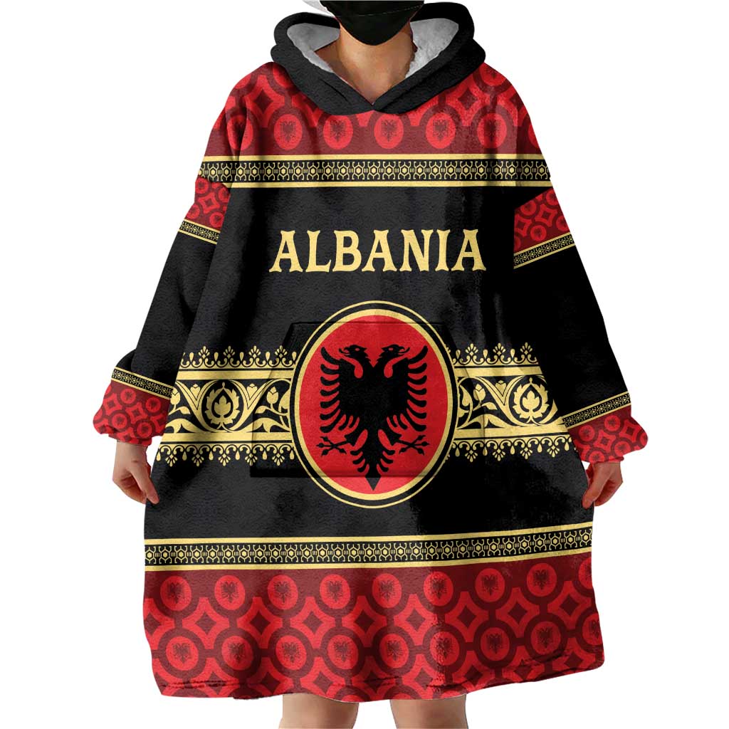 Personalized Albania Eagle Wearable Blanket Hoodie Red and Black Heritage - Wonder Print Shop