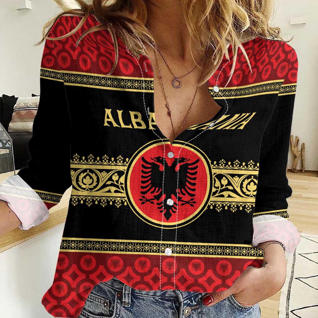 Personalized Albania Eagle Women Casual Shirt Red and Black Heritage - Wonder Print Shop