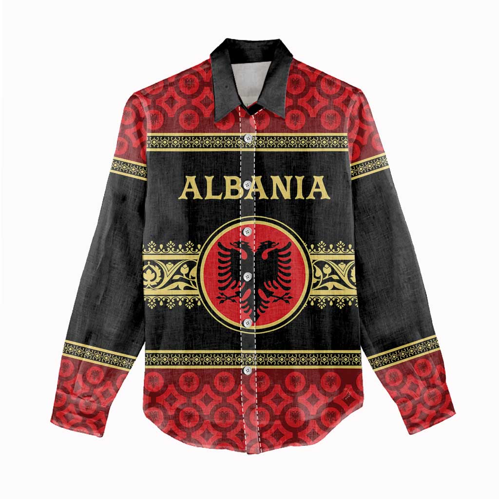 Personalized Albania Eagle Women Casual Shirt Red and Black Heritage - Wonder Print Shop