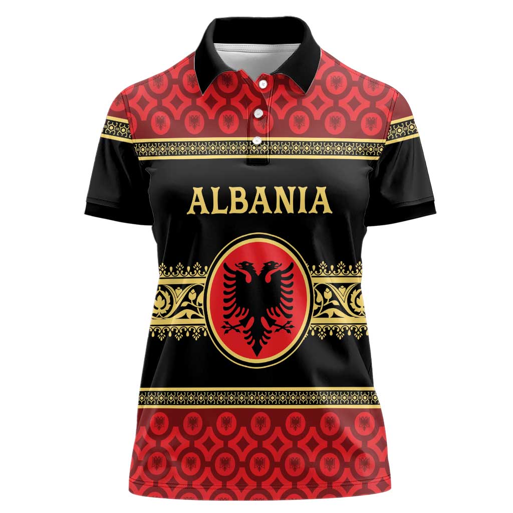 Personalized Albania Eagle Women Polo Shirt Red and Black Heritage - Wonder Print Shop