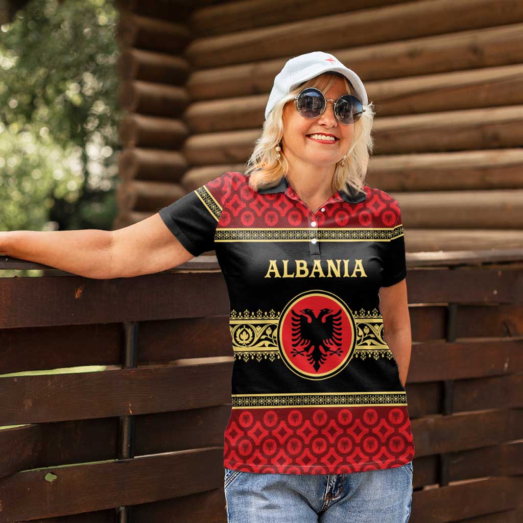 Personalized Albania Eagle Women Polo Shirt Red and Black Heritage - Wonder Print Shop
