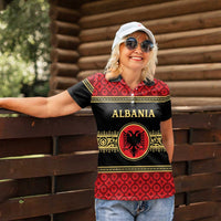 Personalized Albania Eagle Women Polo Shirt Red and Black Heritage - Wonder Print Shop
