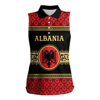 Personalized Albania Eagle Women Sleeveless Polo Shirt Red and Black Heritage - Wonder Print Shop