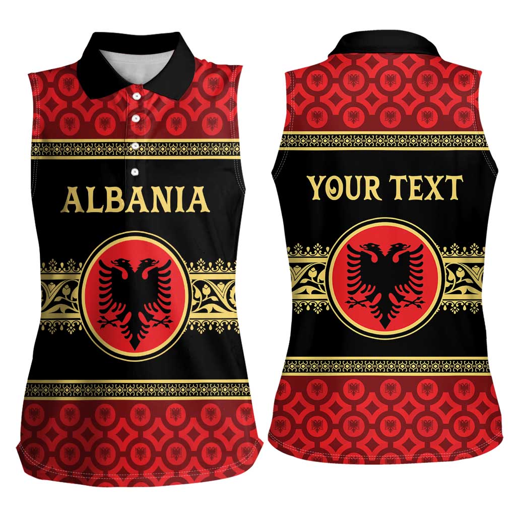 Personalized Albania Eagle Women Sleeveless Polo Shirt Red and Black Heritage - Wonder Print Shop