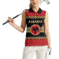 Personalized Albania Eagle Women Sleeveless Polo Shirt Red and Black Heritage - Wonder Print Shop