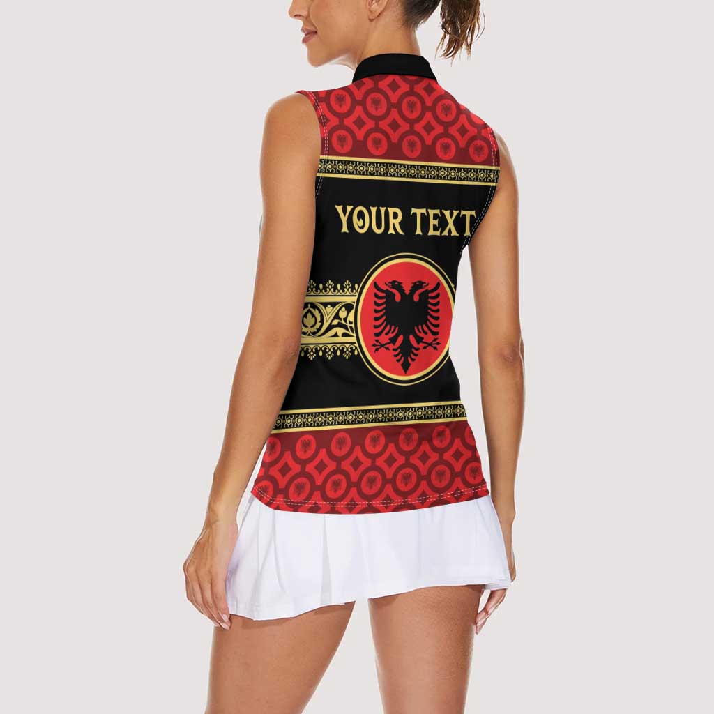 Personalized Albania Eagle Women Sleeveless Polo Shirt Red and Black Heritage - Wonder Print Shop