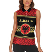 Personalized Albania Eagle Women Sleeveless Polo Shirt Red and Black Heritage - Wonder Print Shop