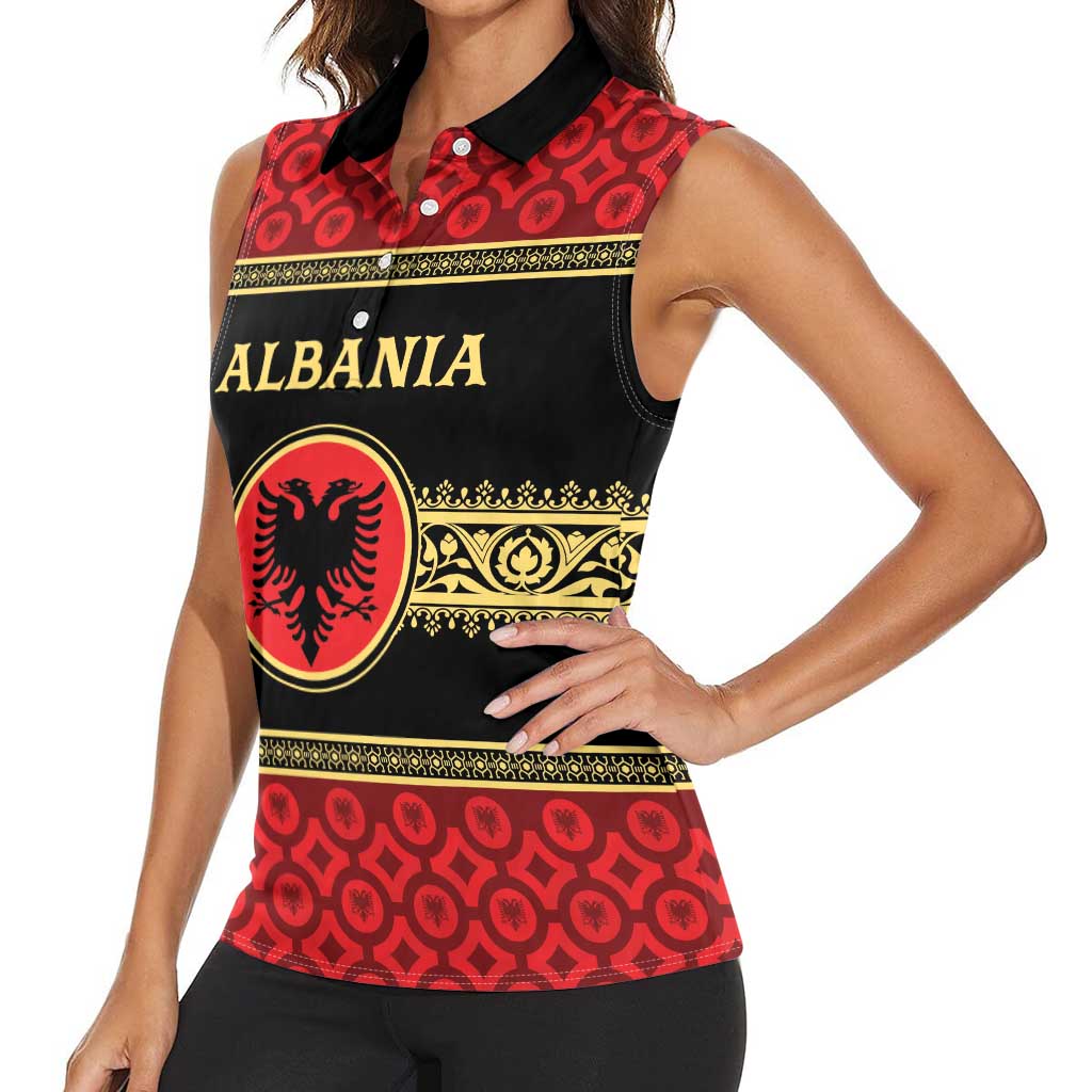 Personalized Albania Eagle Women Sleeveless Polo Shirt Red and Black Heritage - Wonder Print Shop