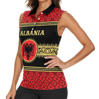Personalized Albania Eagle Women Sleeveless Polo Shirt Red and Black Heritage - Wonder Print Shop