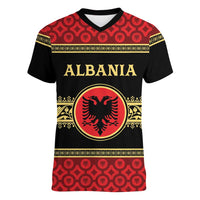 Personalized Albania Eagle Women V-Neck T-Shirt Red and Black Heritage - Wonder Print Shop
