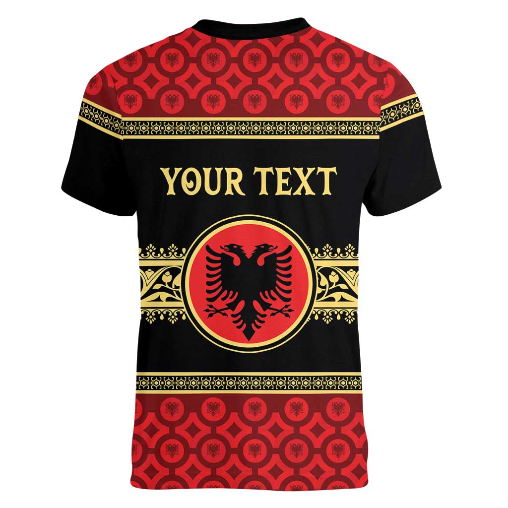 Personalized Albania Eagle Women V-Neck T-Shirt Red and Black Heritage - Wonder Print Shop