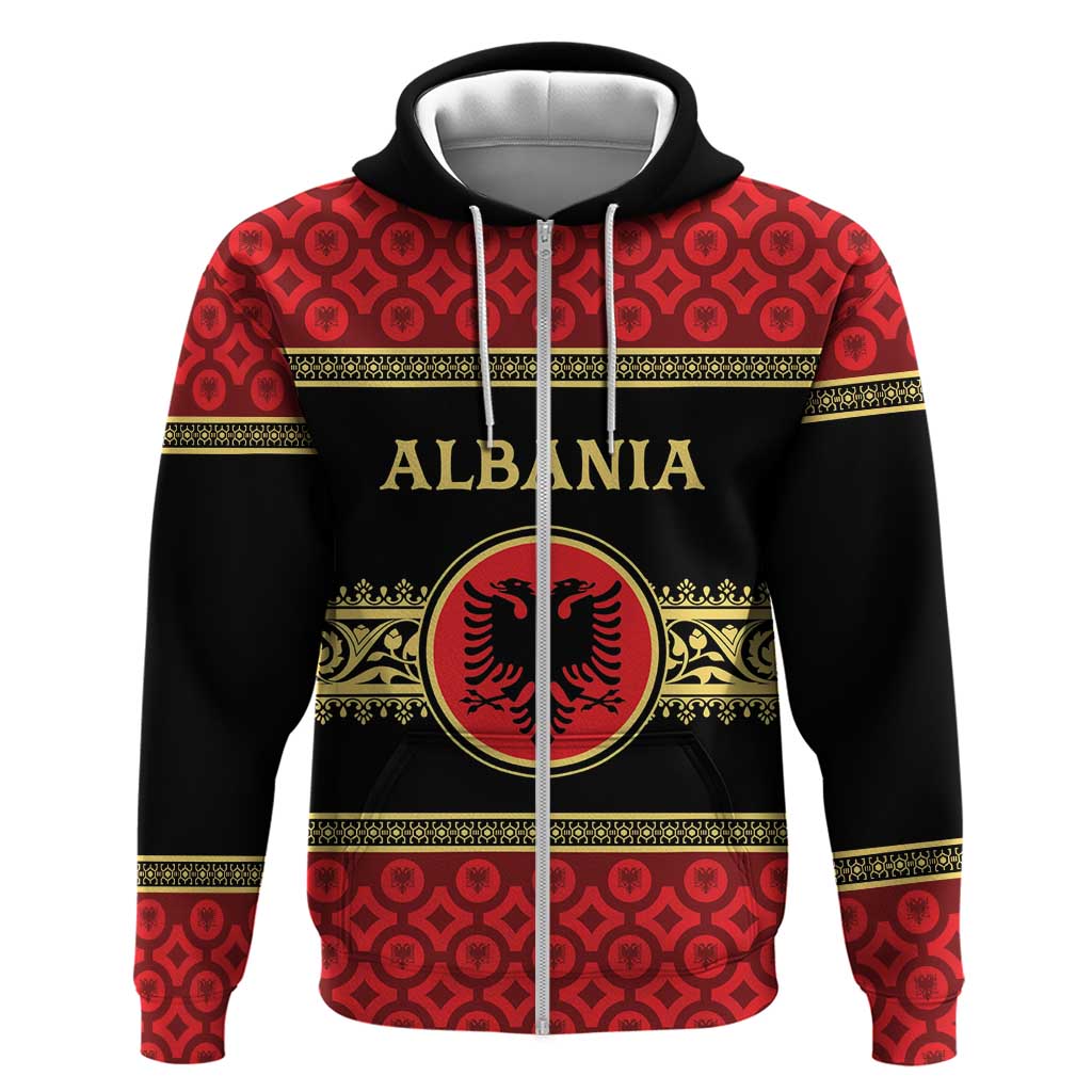Personalized Albania Eagle Zip Hoodie Red and Black Heritage - Wonder Print Shop