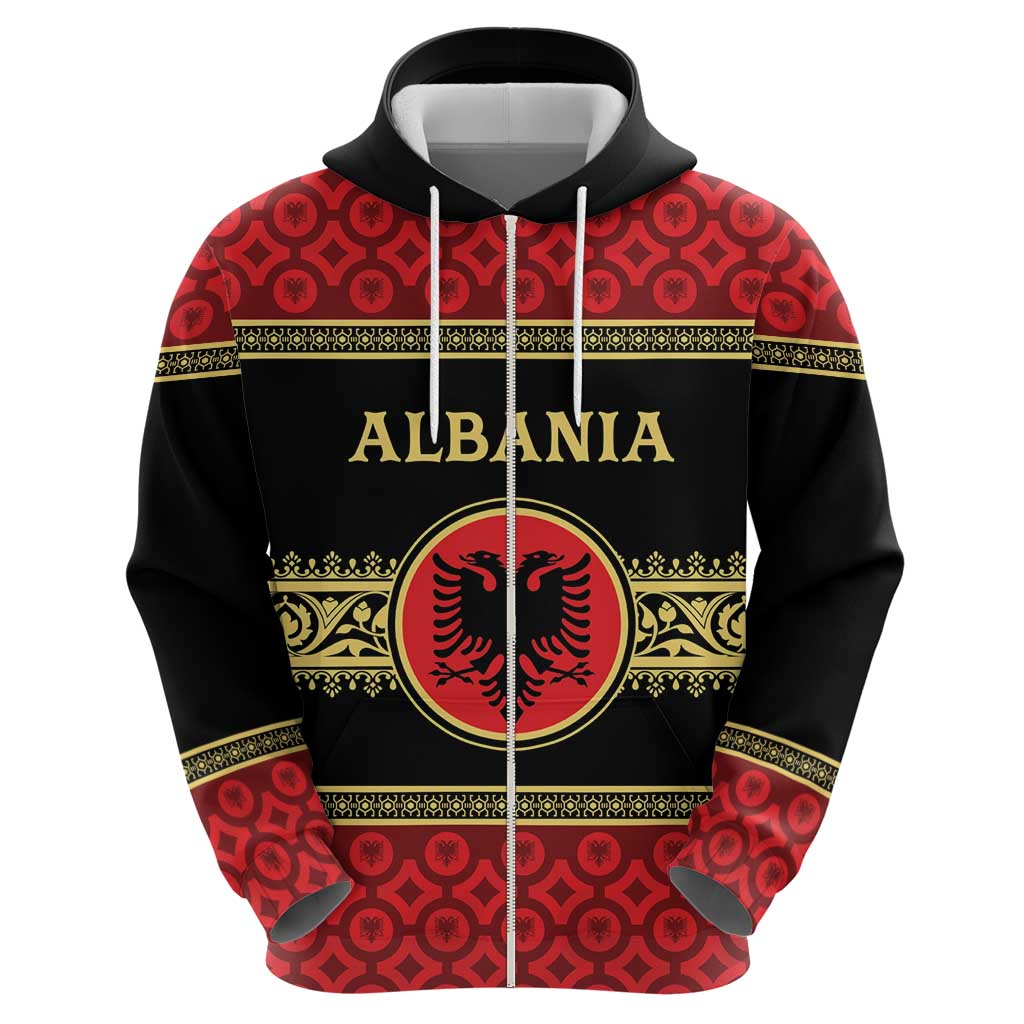 Personalized Albania Eagle Zip Hoodie Red and Black Heritage - Wonder Print Shop