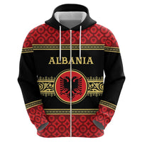 Personalized Albania Eagle Zip Hoodie Red and Black Heritage - Wonder Print Shop