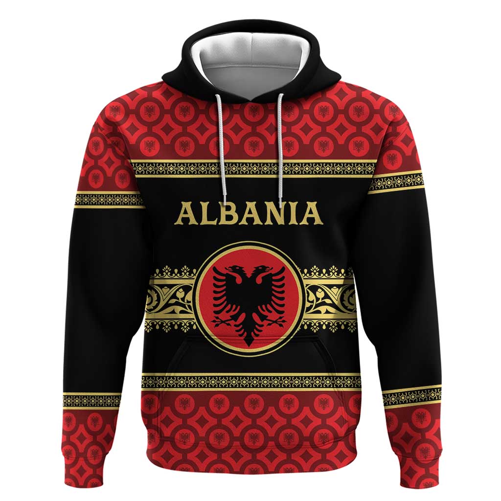 Personalized Albania Eagle Zip Hoodie Red and Black Heritage - Wonder Print Shop